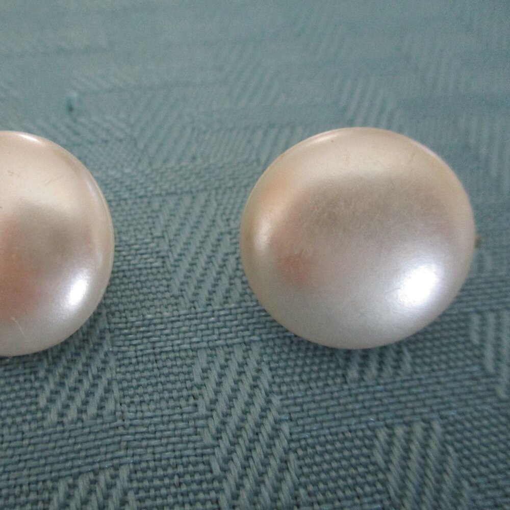 Vintage White Button Goldtone Clip-On Earrings